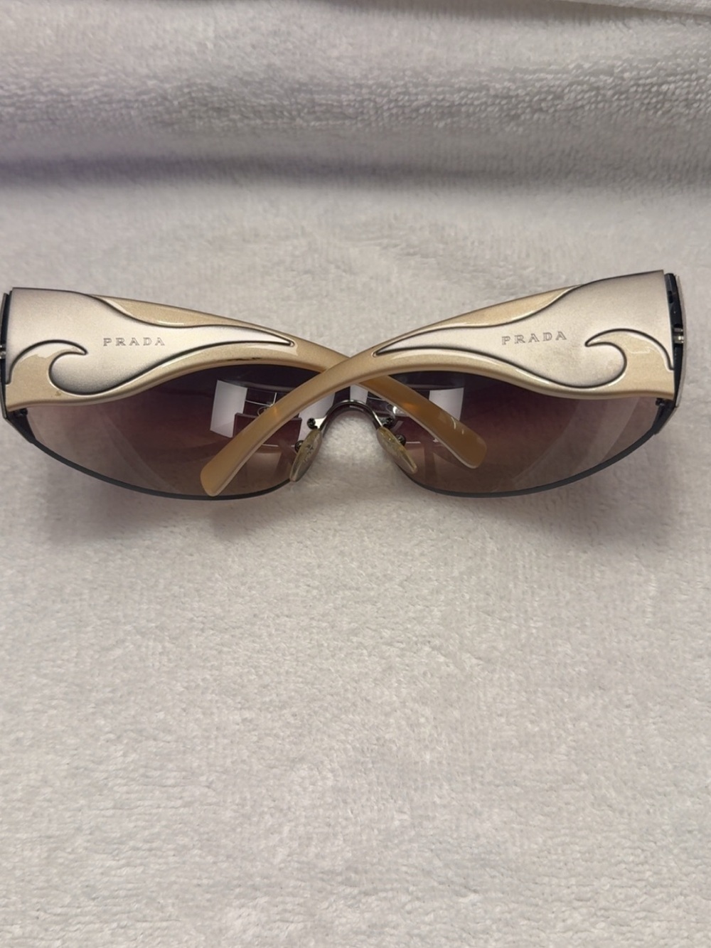 Prada Women’s Gold and Brown Shield Sunglasses